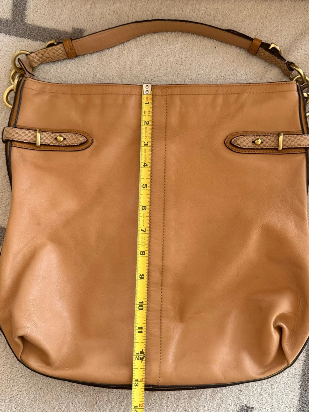 Coach Tan Leather Hobo Bag with Gold-Tone Hardware